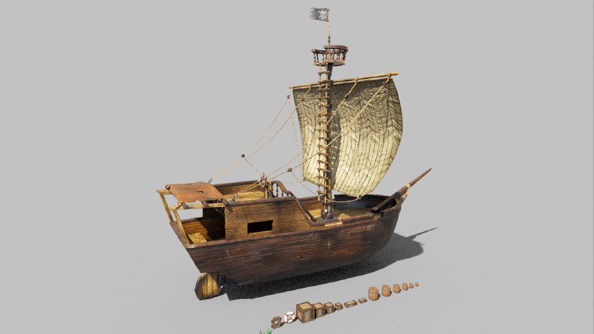 Pirate ship PBR low-poly 3D model Low-poly 3D model_5
