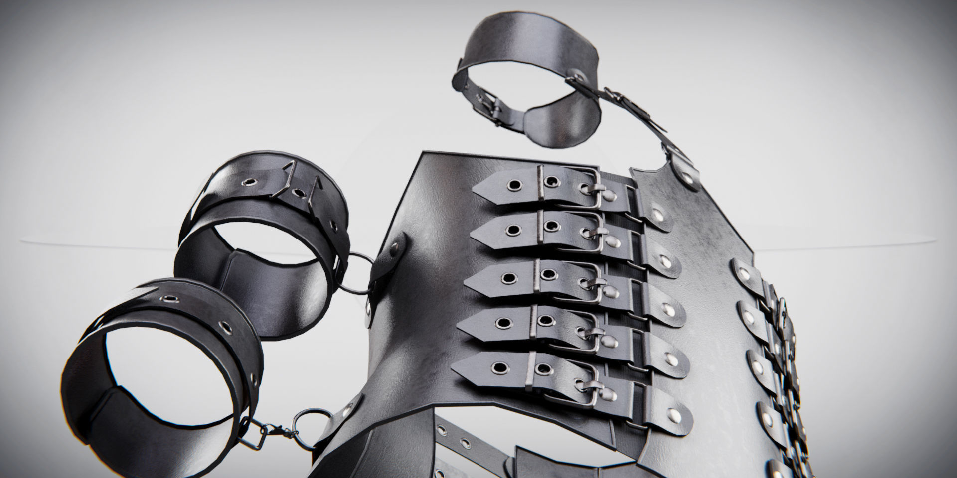 Black Leather Bondage Restraint Corset Low-poly 3D model_14