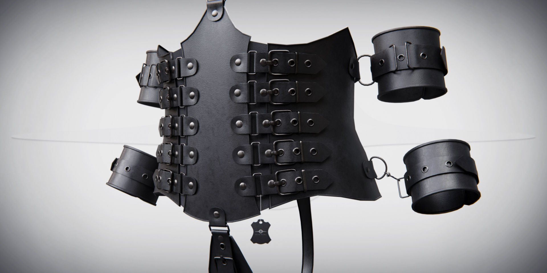 Black Leather Bondage Restraint Corset Low-poly 3D model_8