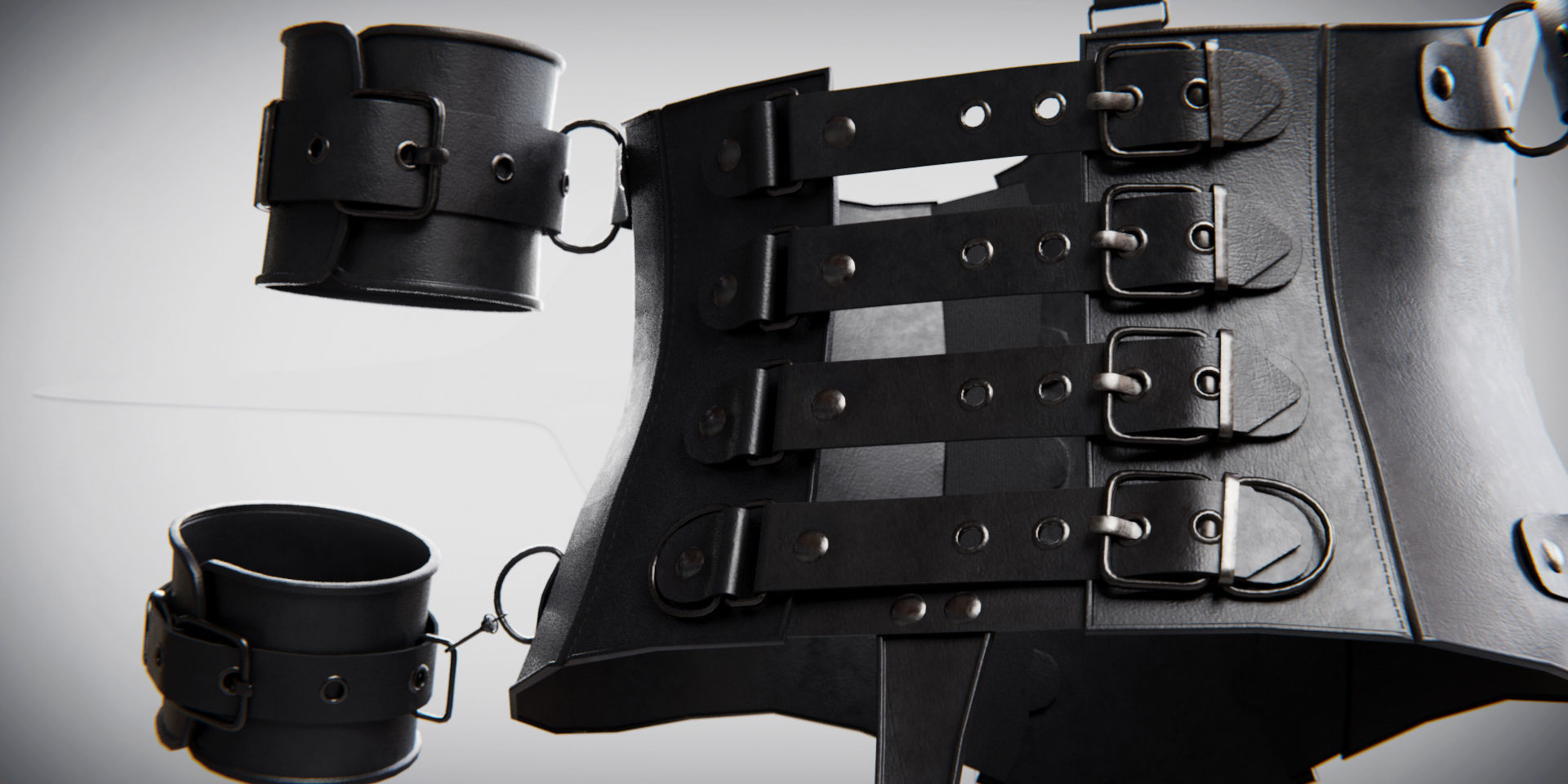 Black Leather Bondage Restraint Corset Low-poly 3D model_12