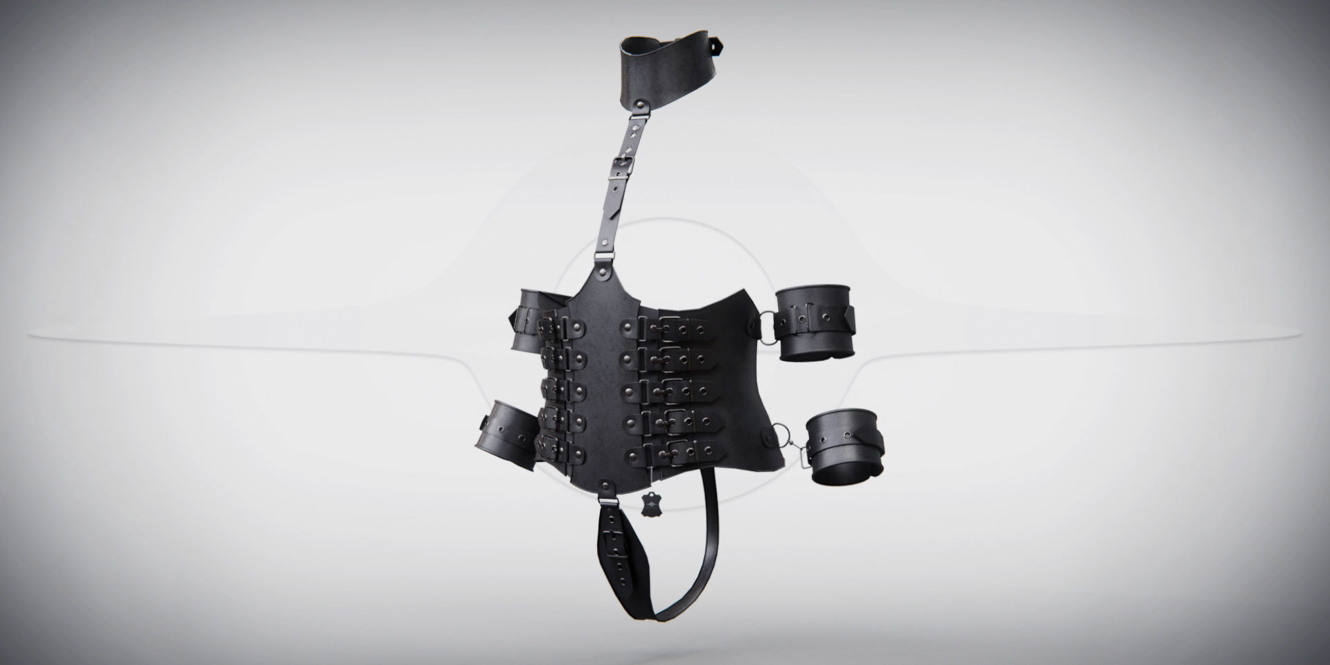 Black Leather Bondage Restraint Corset Low-poly 3D model_6