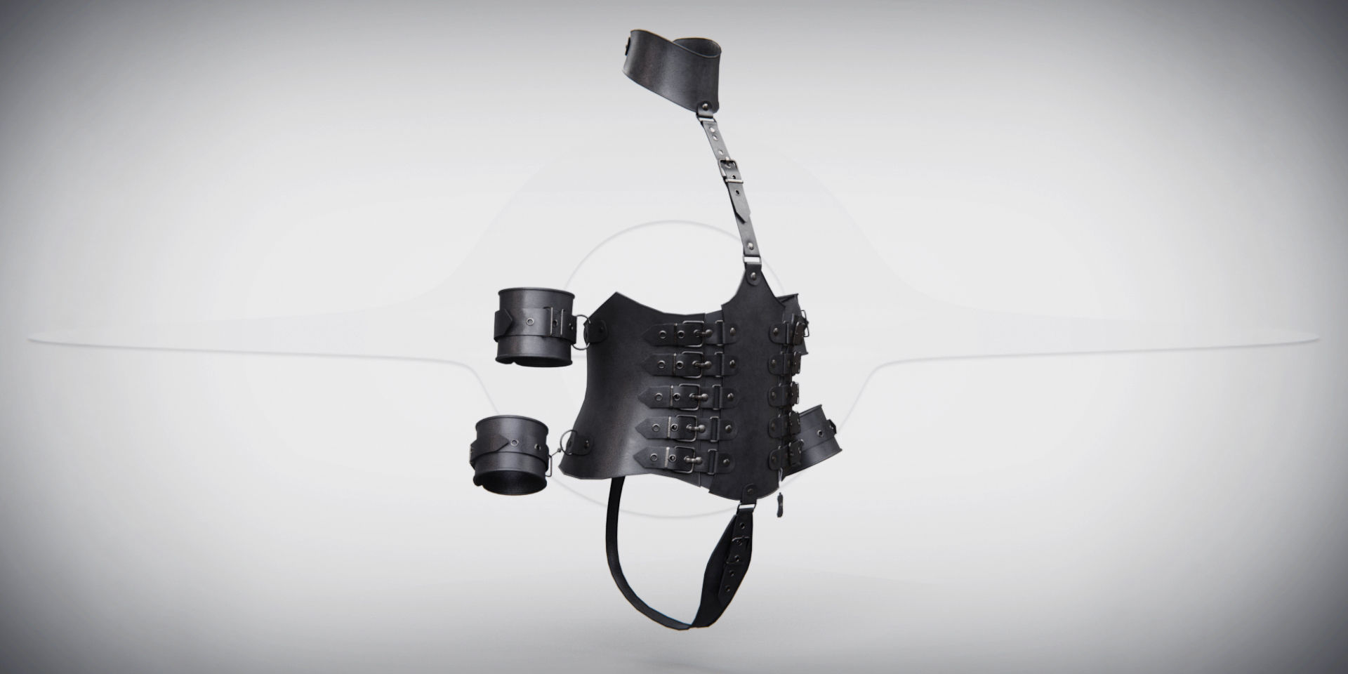 Black Leather Bondage Restraint Corset Low-poly 3D model_4