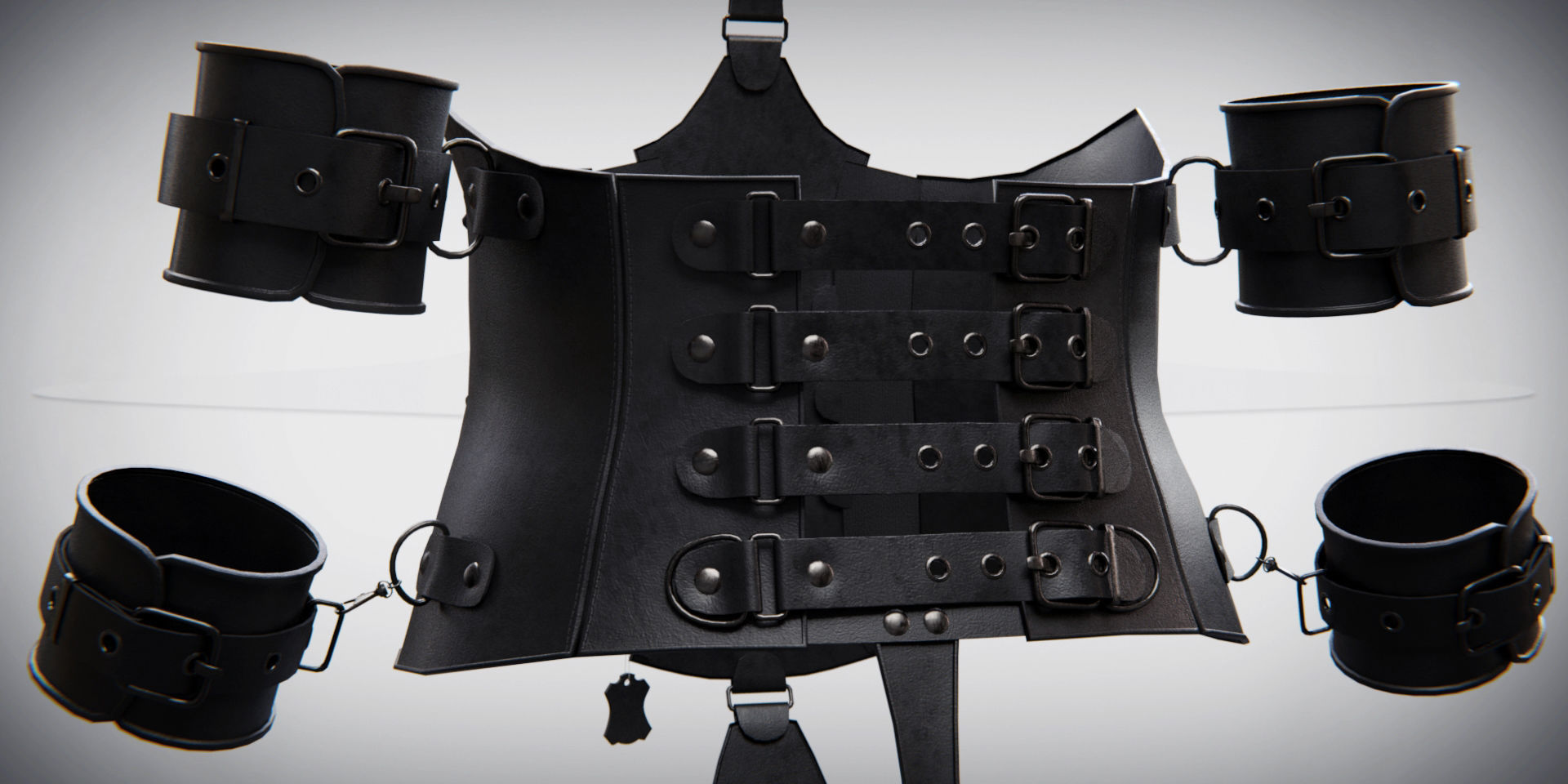 Black Leather Bondage Restraint Corset Low-poly 3D model_7