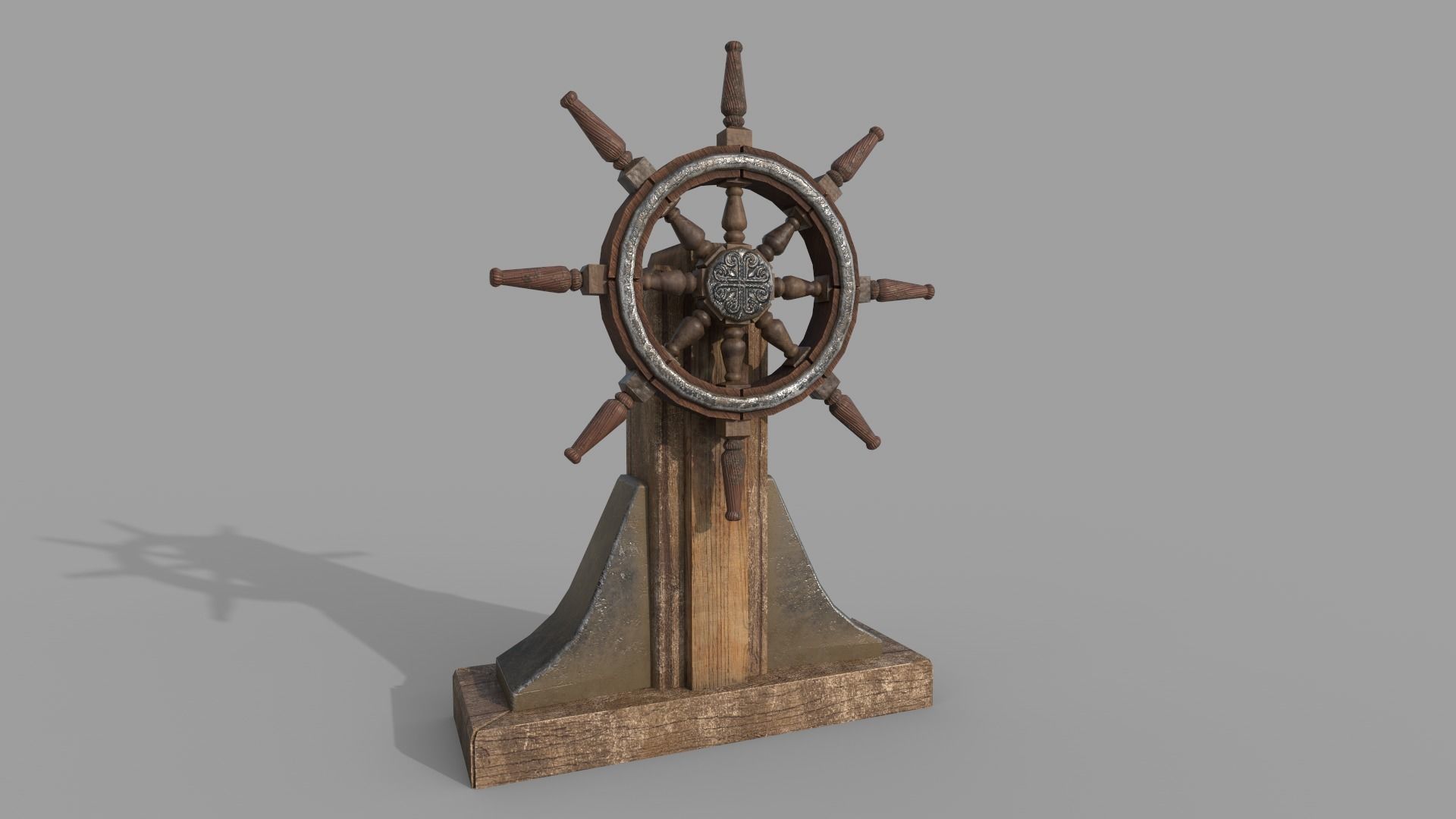 Steering wheel for a sea ship and a bell Wheel 3D model Low-poly 3D model_1