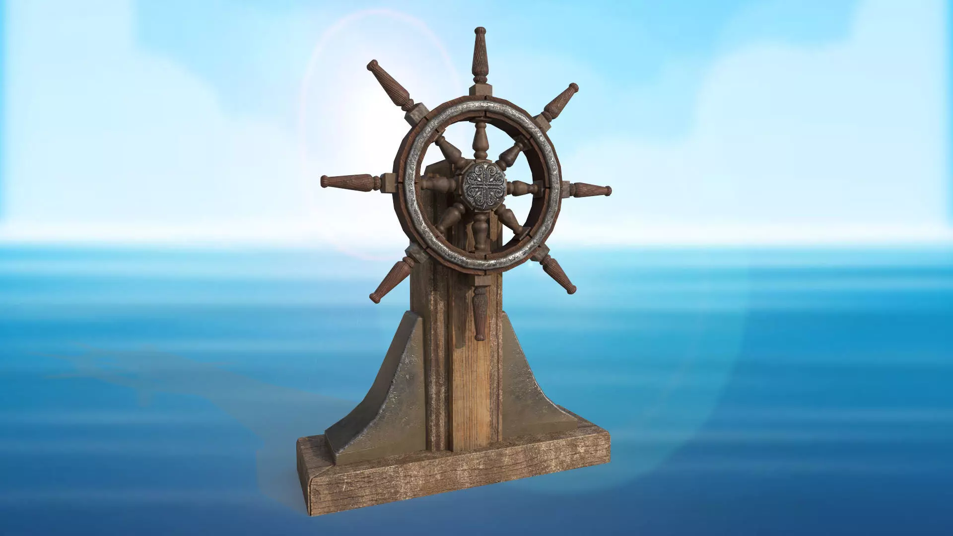 Steering wheel for a sea ship and a bell Wheel 3D model Low-poly 3D model_0