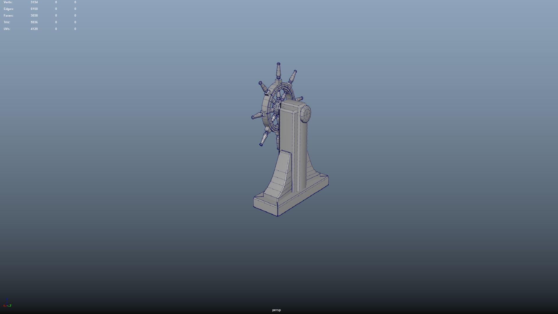 Steering wheel for a sea ship and a bell Wheel 3D model Low-poly 3D model_8