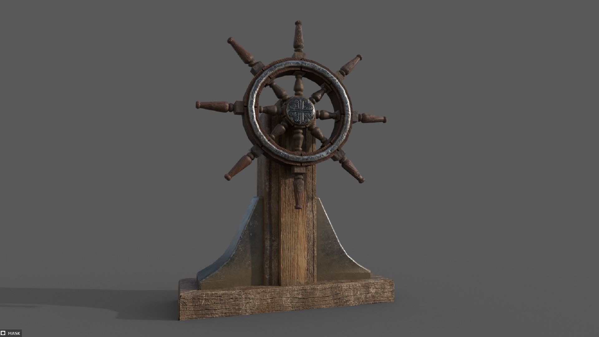 Steering wheel for a sea ship and a bell Wheel 3D model Low-poly 3D model_2