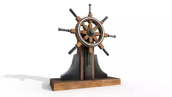 Steering wheel for a sea ship and a bell Wheel 3D model Low-poly 3D model
