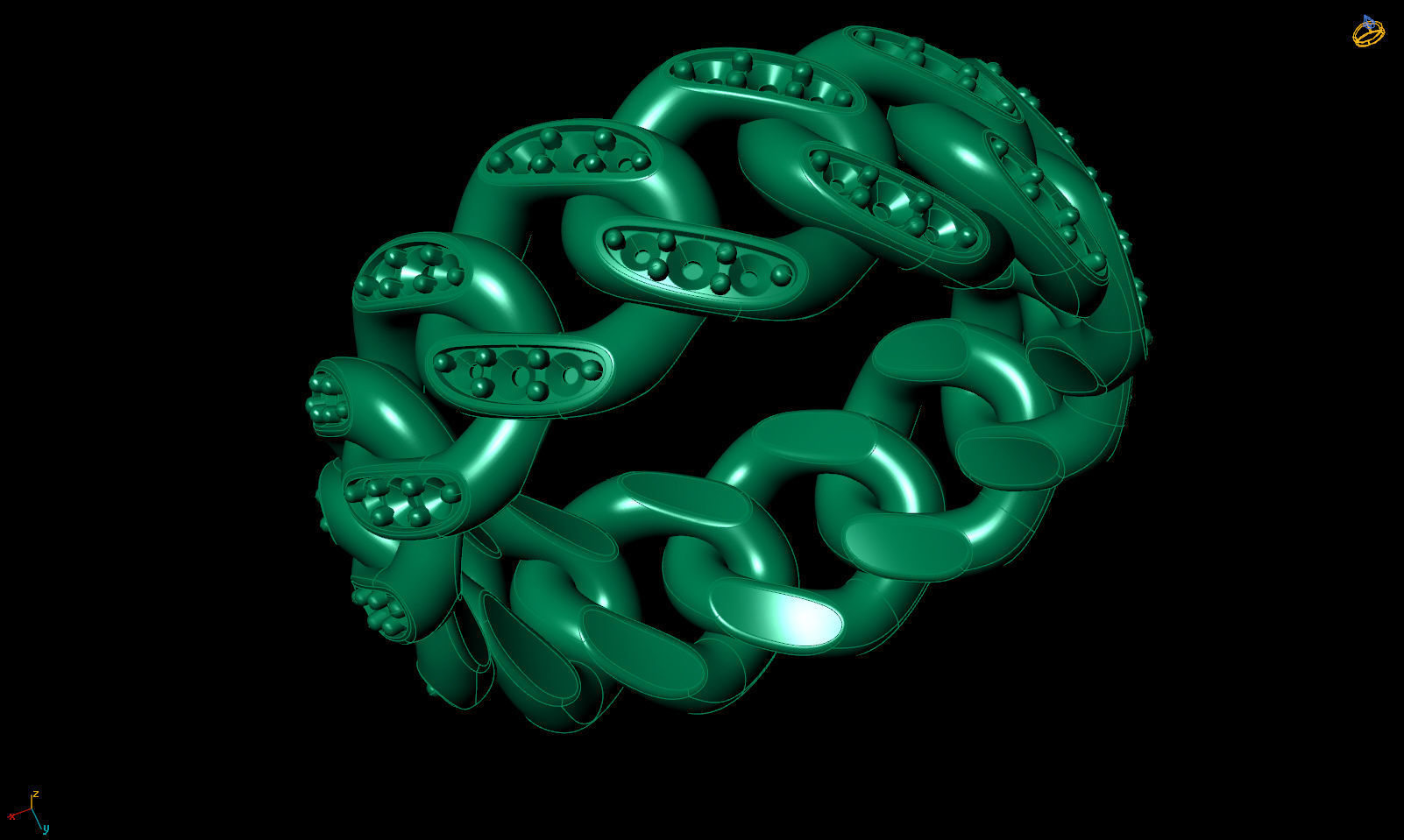 Band chain ring with stones printable 3d model 3D print model_13