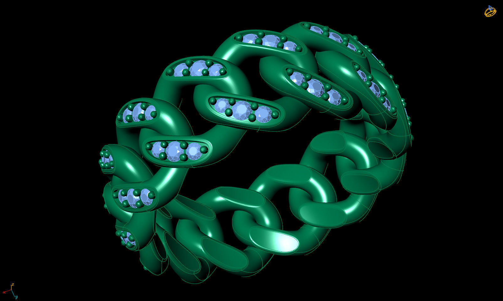 Band chain ring with stones printable 3d model 3D print model_11