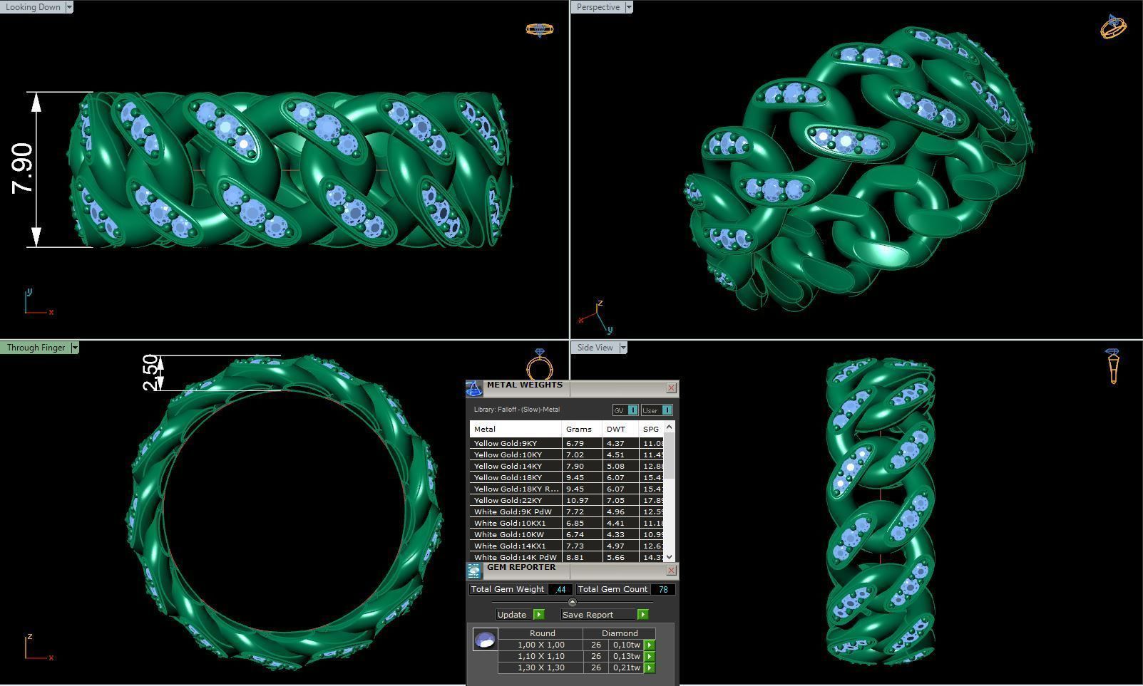 Band chain ring with stones printable 3d model 3D print model_1