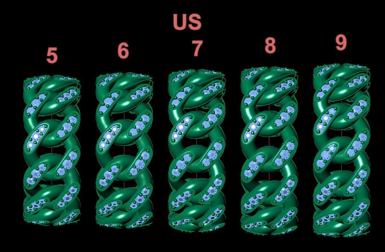 Band chain ring with stones printable 3d model 3D print model_12