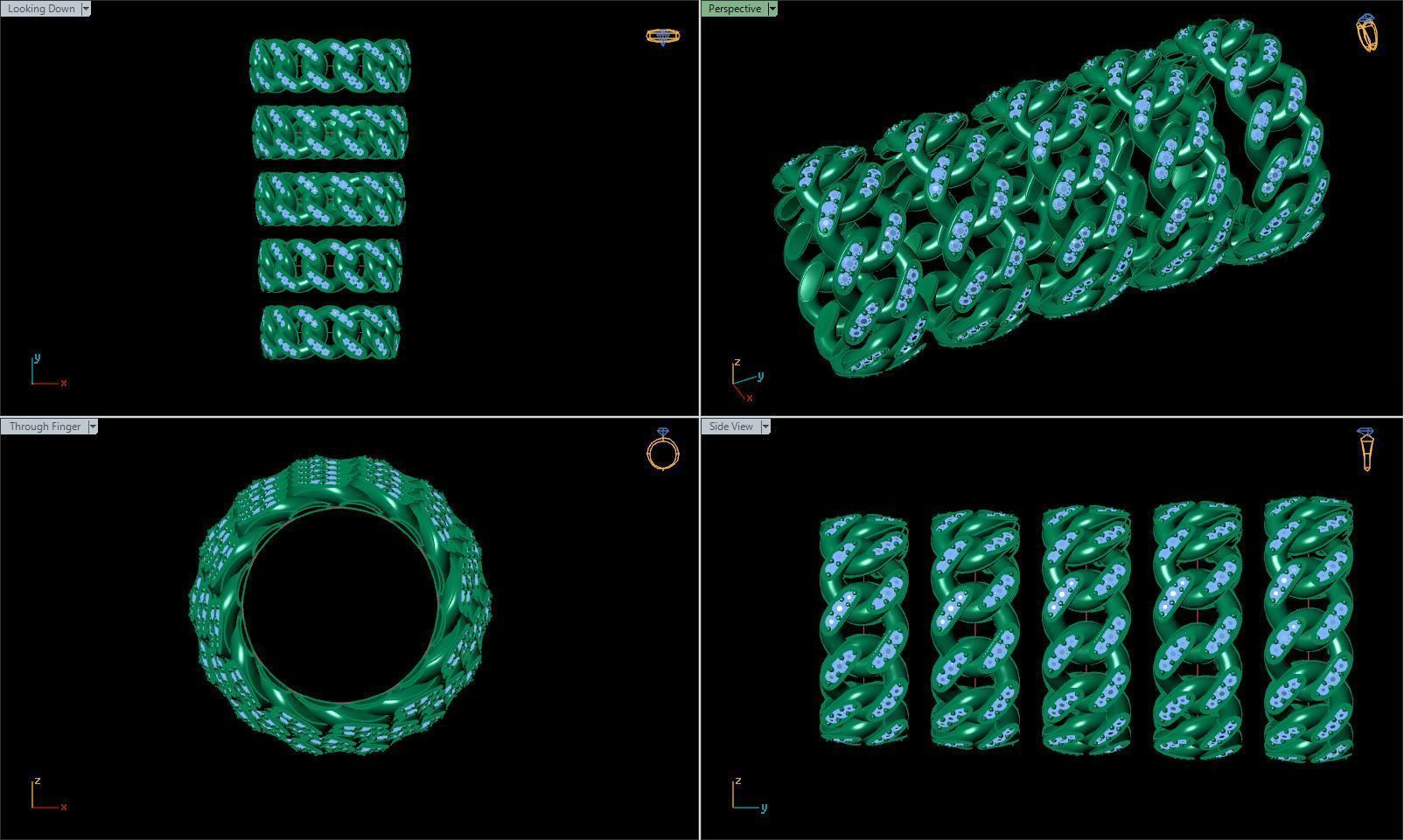 Band chain ring with stones printable 3d model 3D print model_17