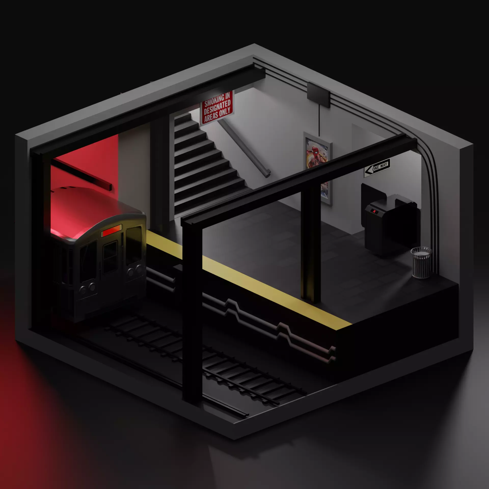 Metro subway station in cube Low-poly 3D model_0