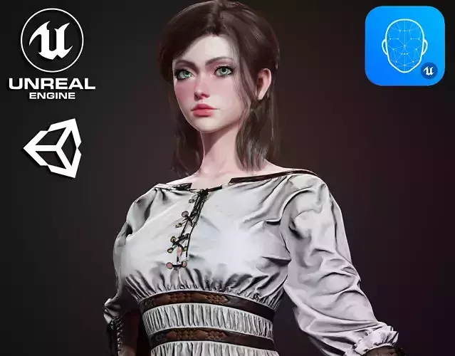 Medieval Girl - Game Ready Low-poly 3D model