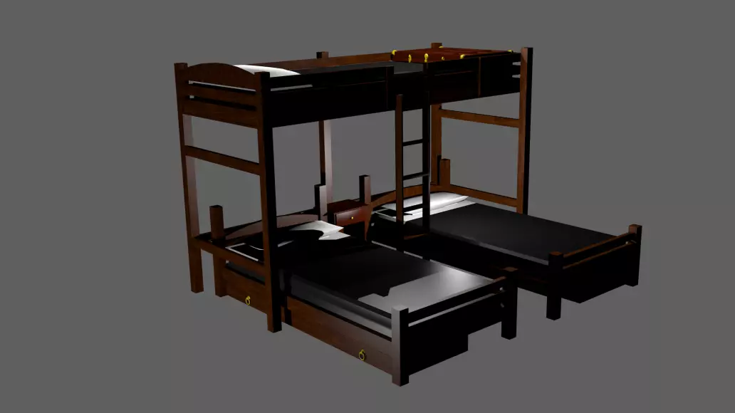 triple bunkbeds and furniture Free 3D model