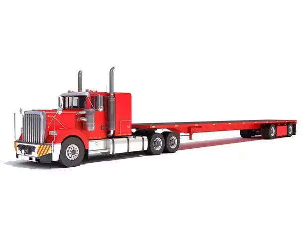Semi Truck with Flatbed Trailer 3D model