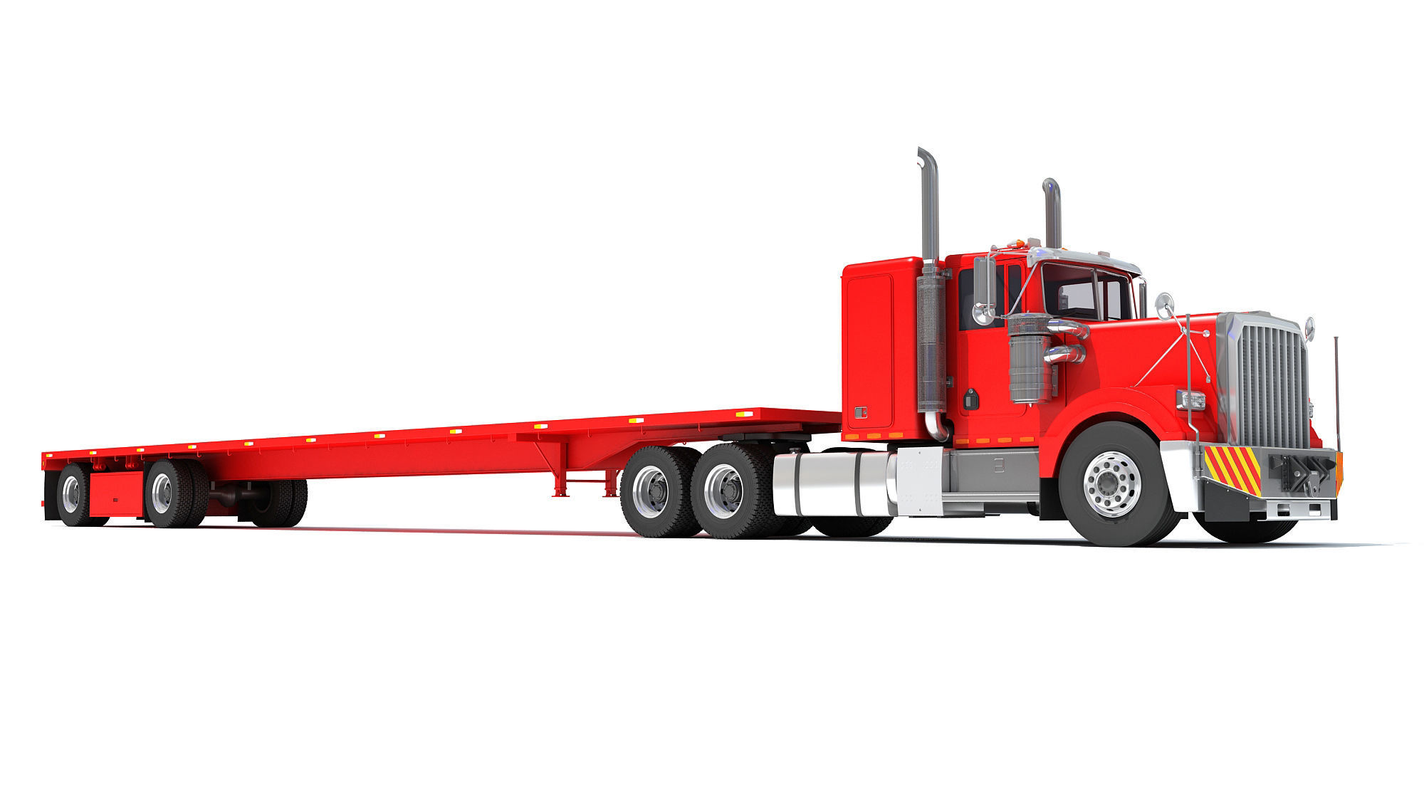 Semi Truck with Flatbed Trailer 3D model_8