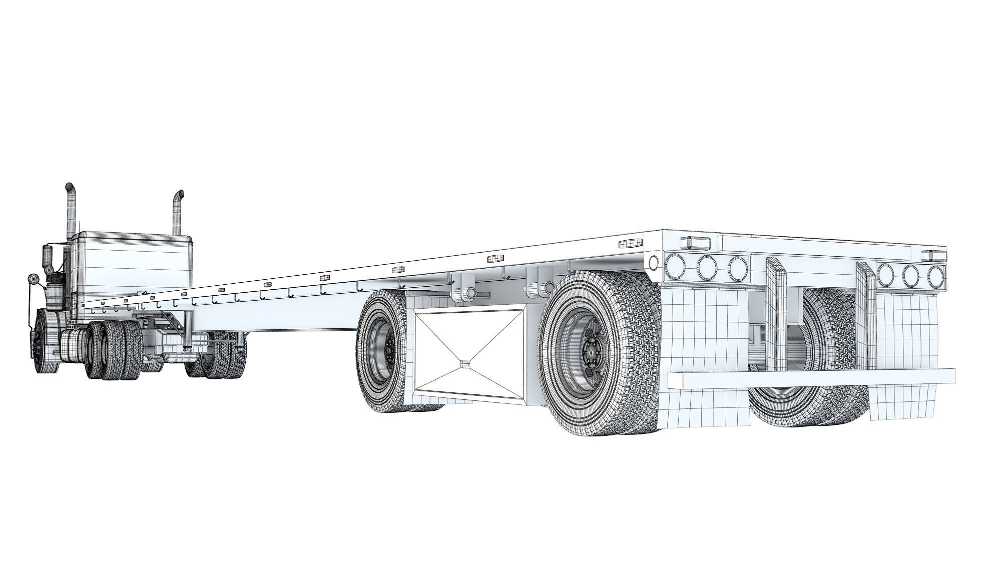 Semi Truck with Flatbed Trailer 3D model_19