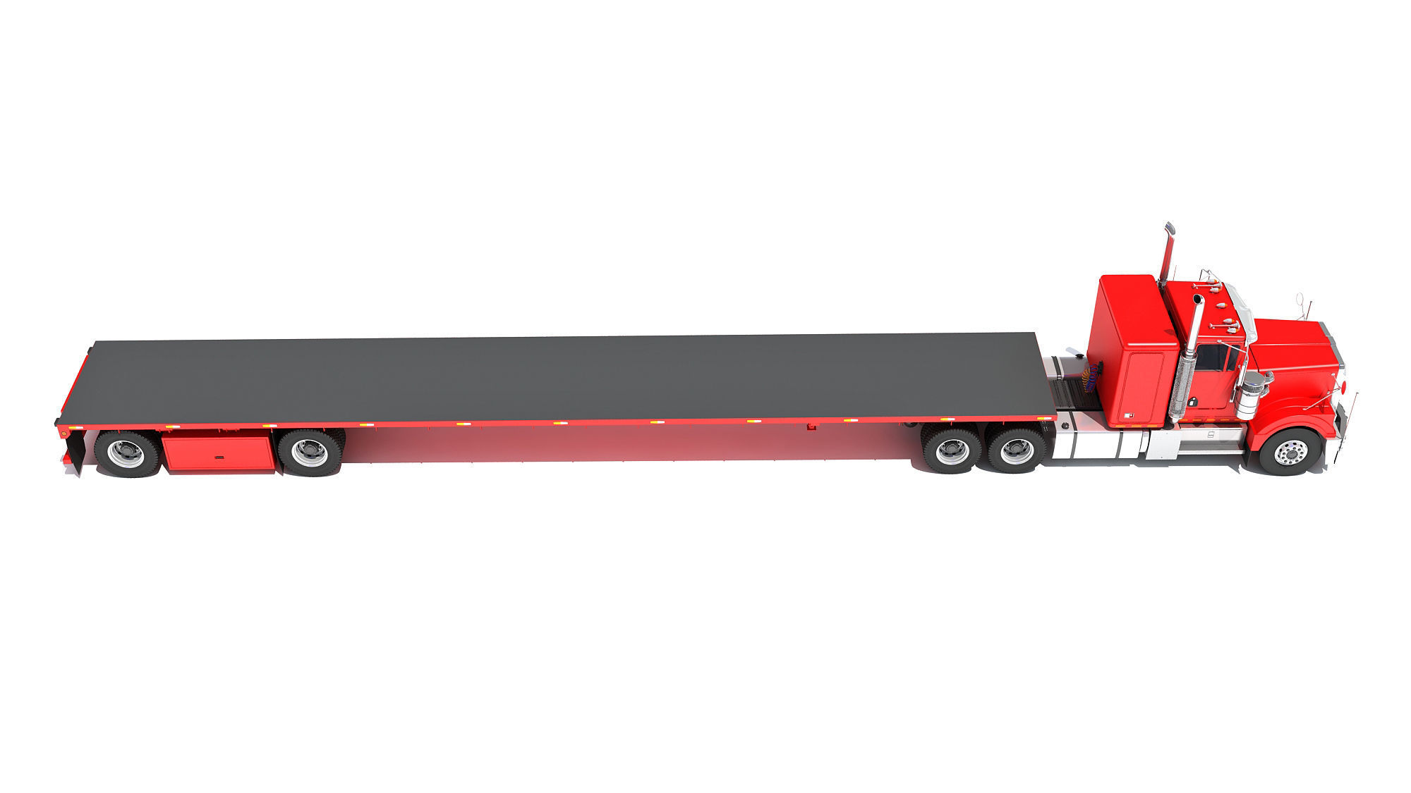 Semi Truck with Flatbed Trailer 3D model_6