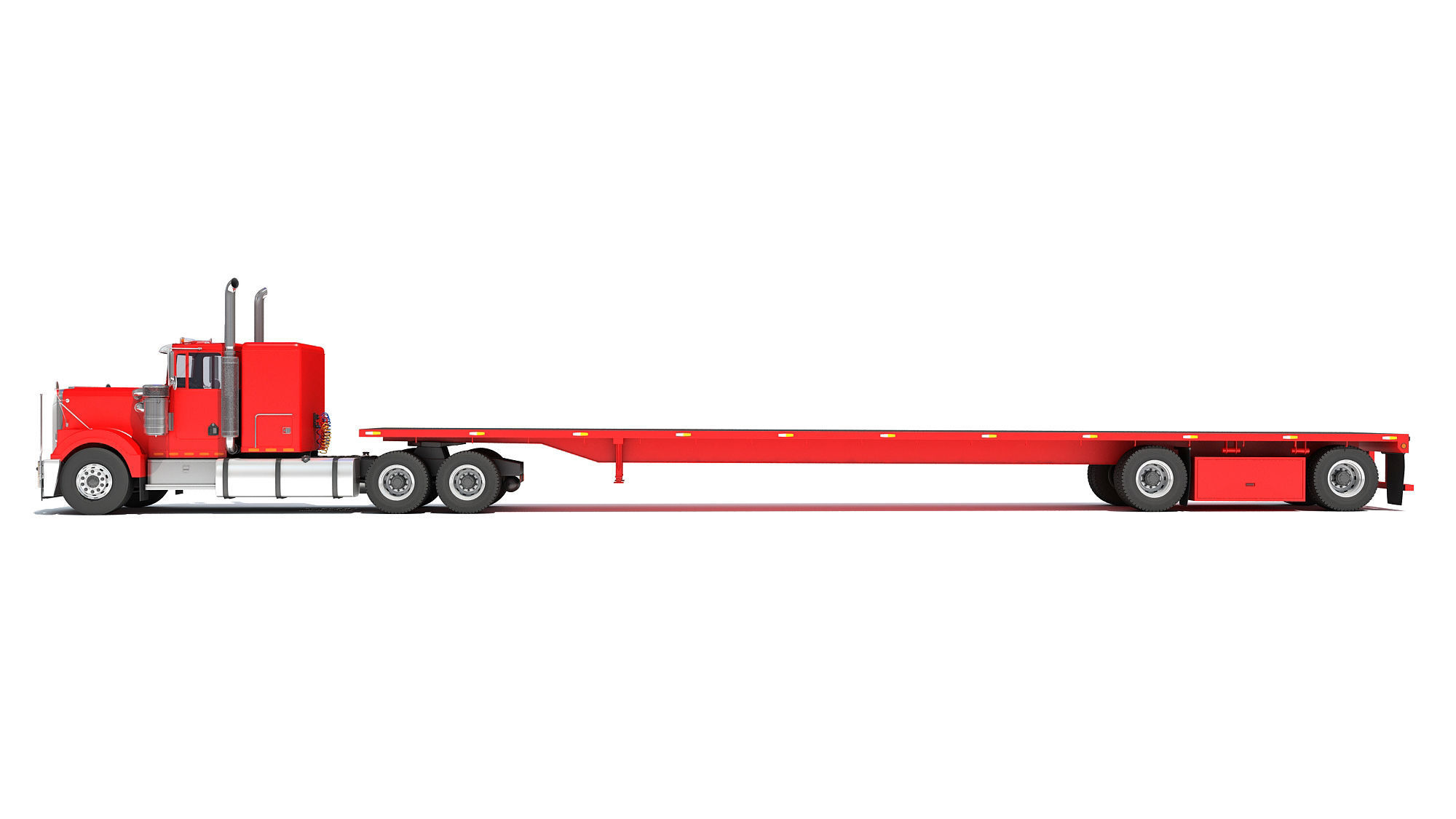 Semi Truck with Flatbed Trailer 3D model_1