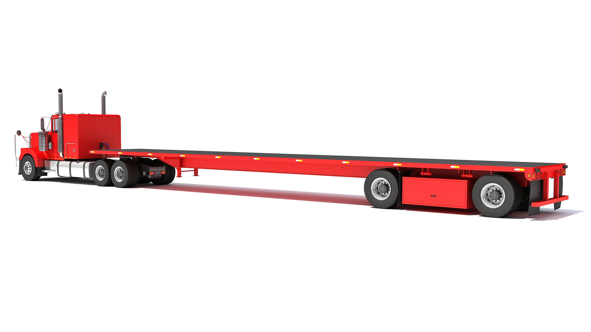 Semi Truck with Flatbed Trailer 3D model_2