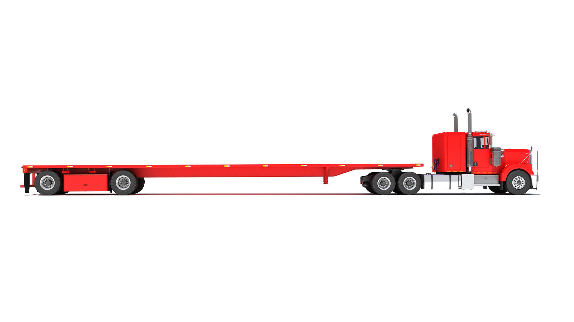 Semi Truck with Flatbed Trailer 3D model_5