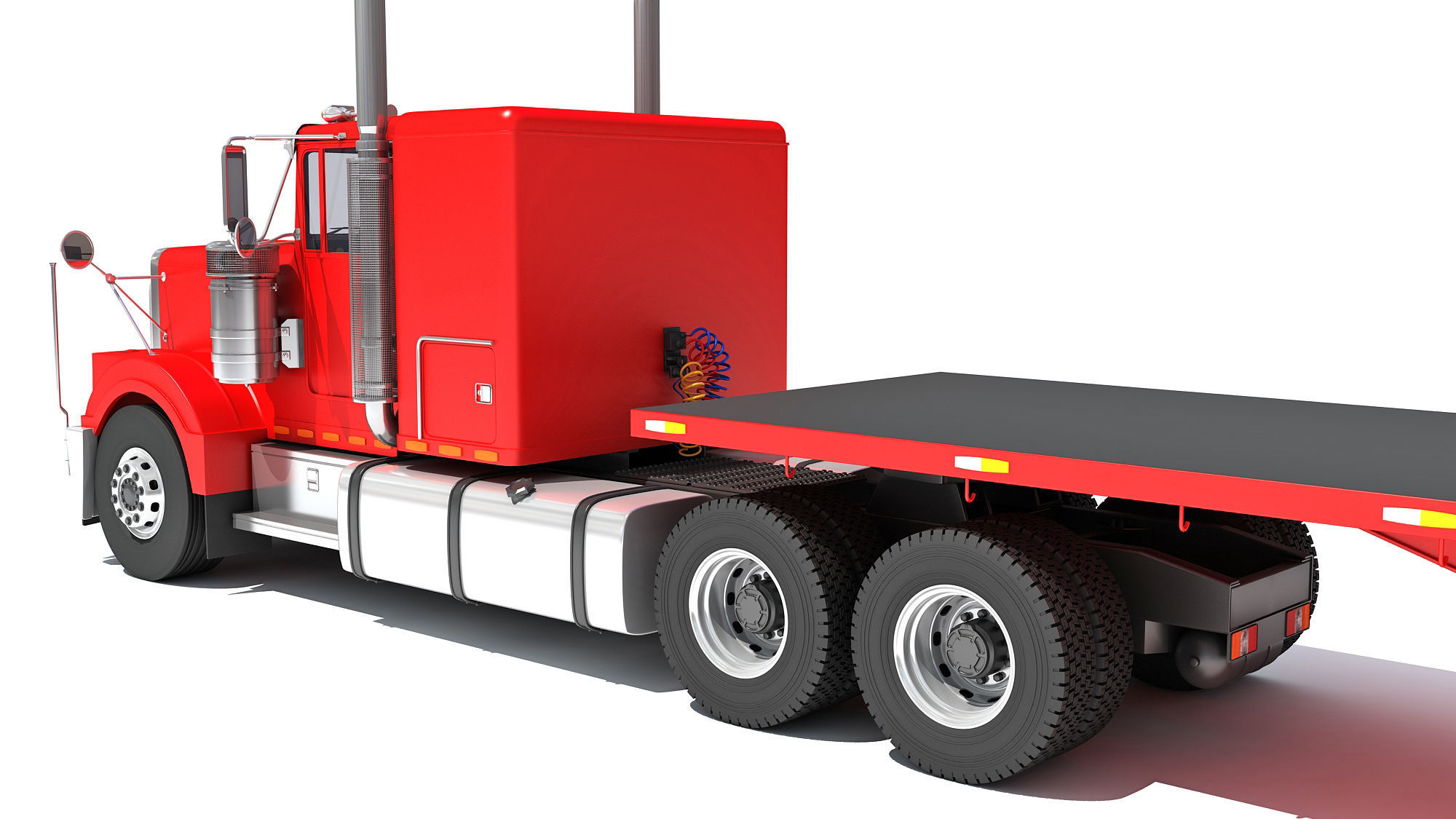 Semi Truck with Flatbed Trailer 3D model_14