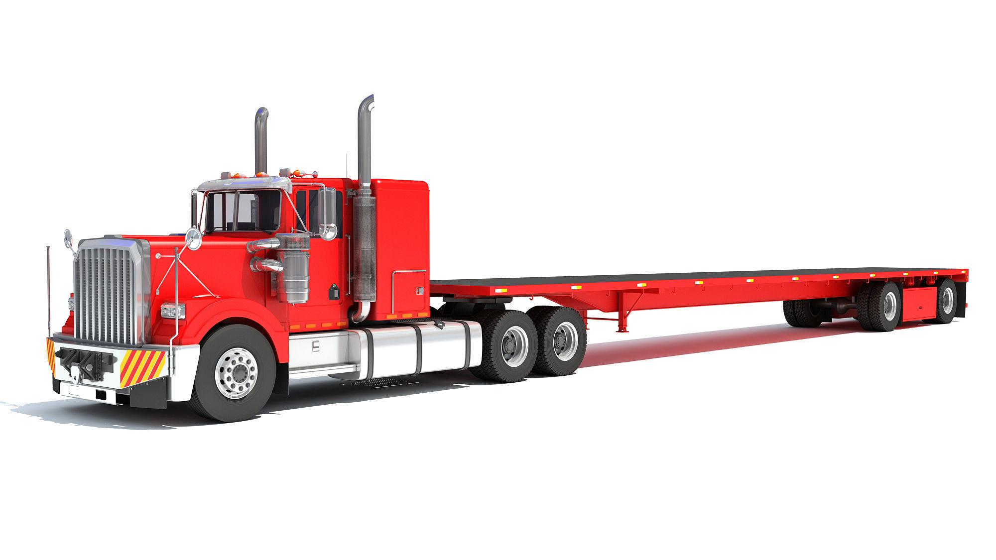 Semi Truck with Flatbed Trailer 3D model_9
