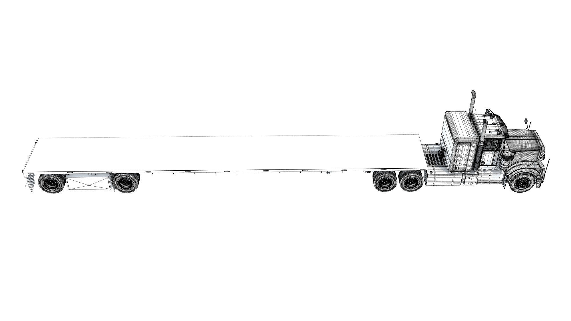Semi Truck with Flatbed Trailer 3D model_20