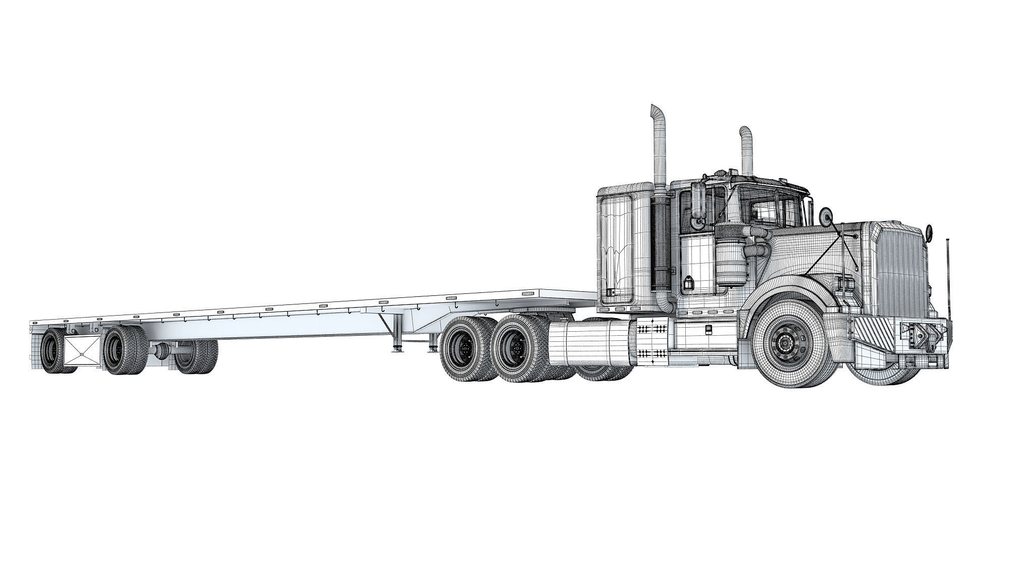 Semi Truck with Flatbed Trailer 3D model_21
