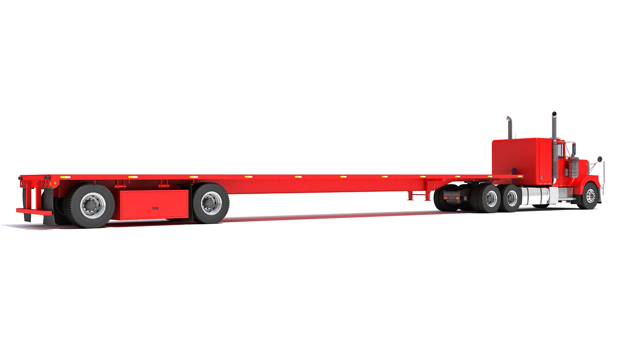 Semi Truck with Flatbed Trailer 3D model_4