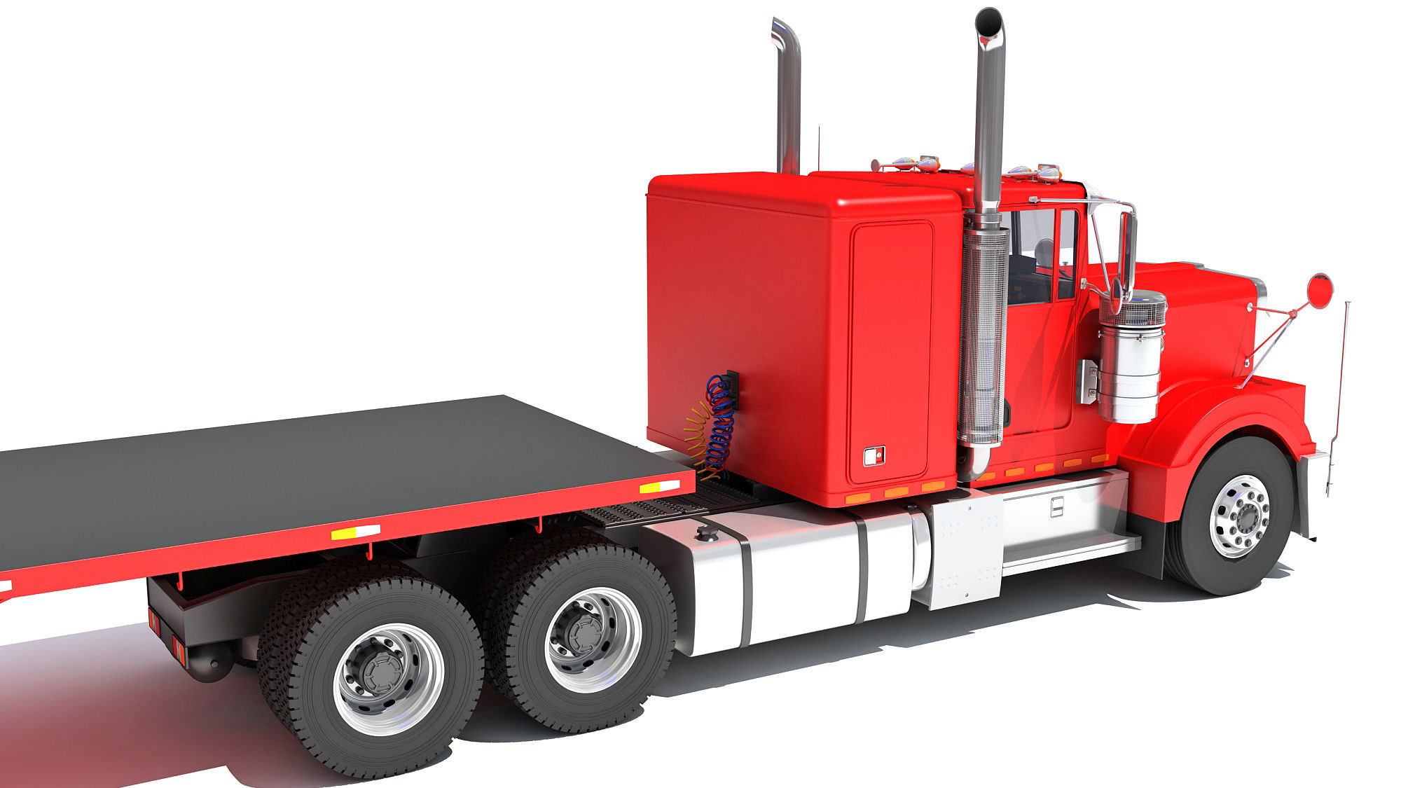 Semi Truck with Flatbed Trailer 3D model_17