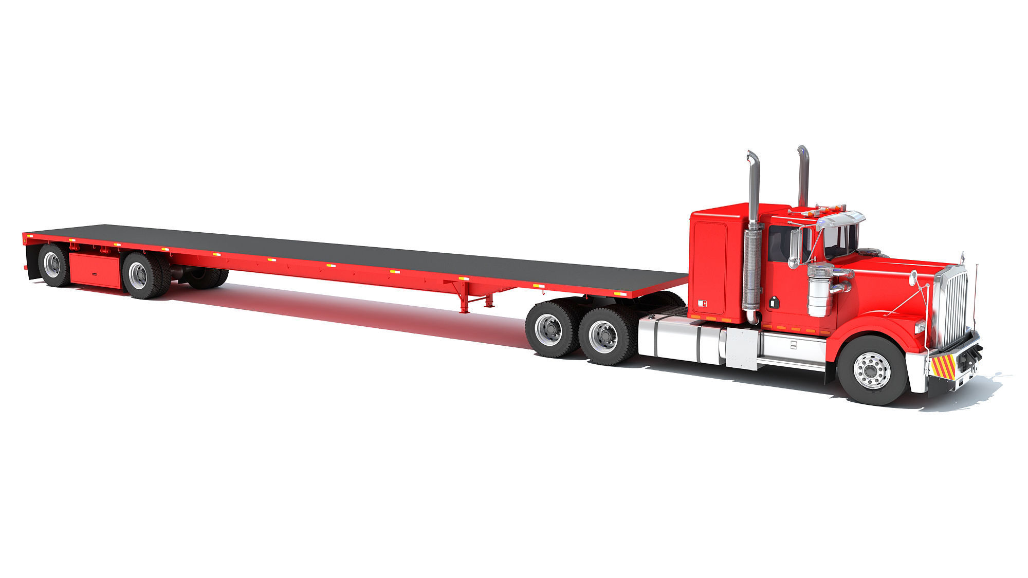Semi Truck with Flatbed Trailer 3D model_7