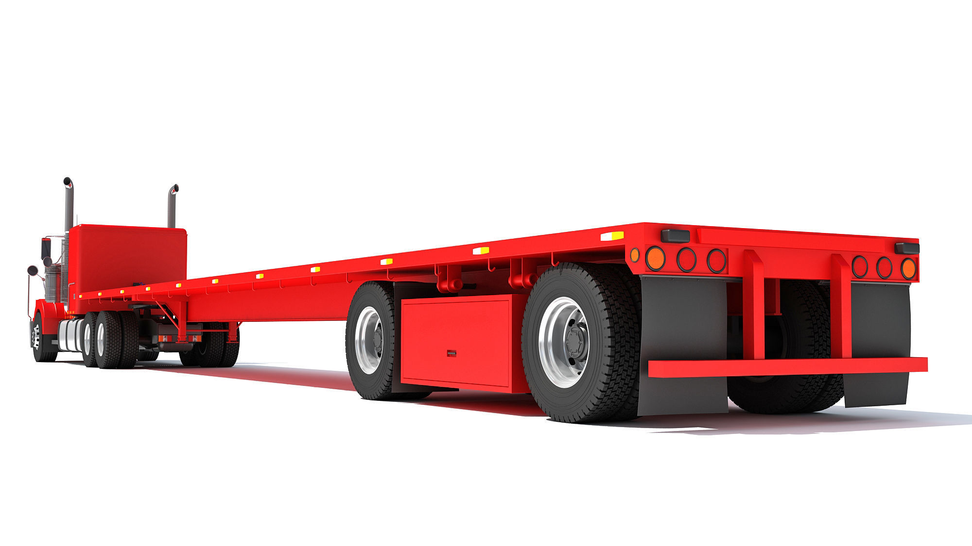 Semi Truck with Flatbed Trailer 3D model_3