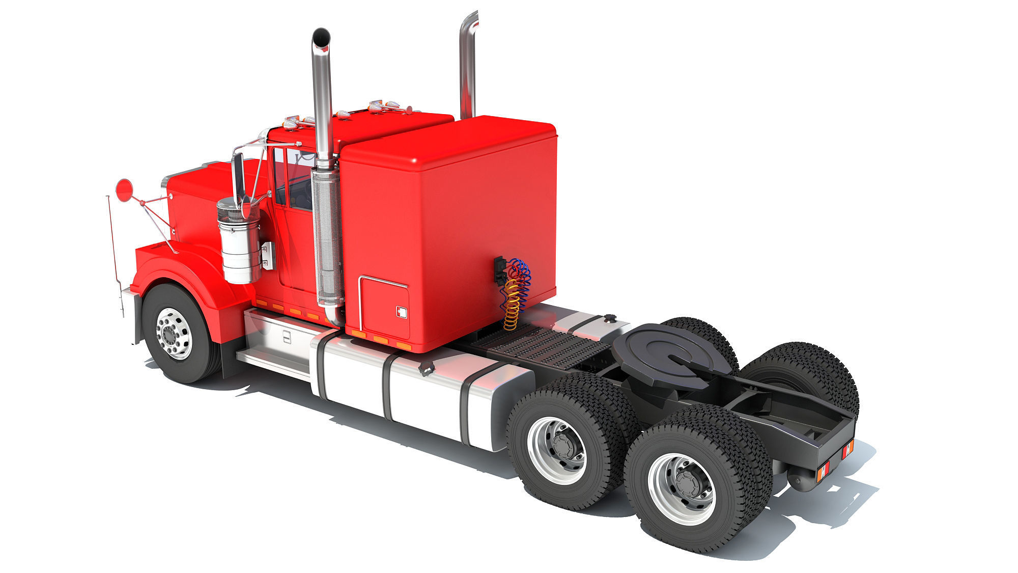 Semi Truck with Flatbed Trailer 3D model_11