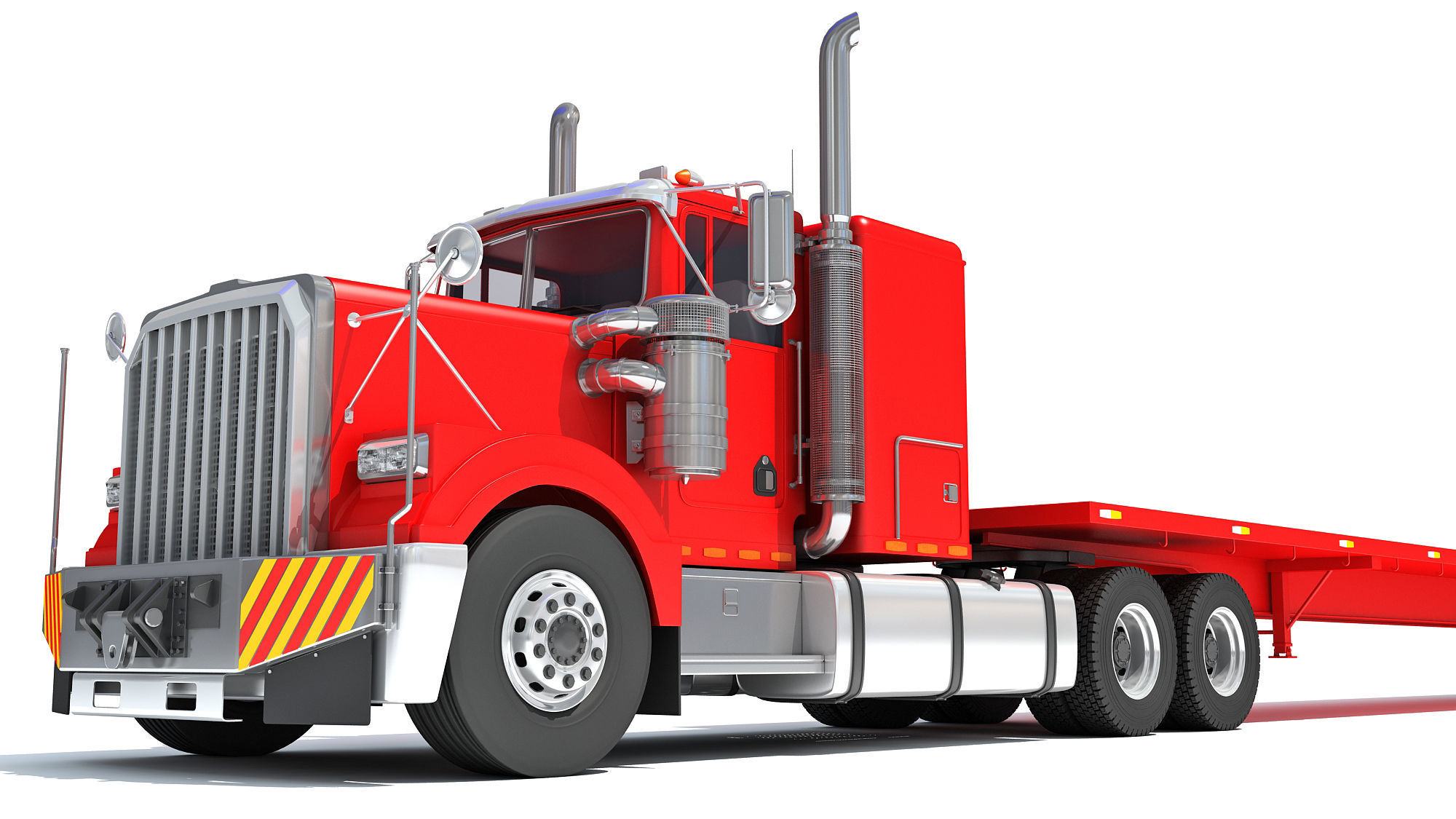 Semi Truck with Flatbed Trailer 3D model_13