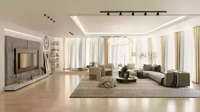 Scene interior with fully well make furniture 3D model