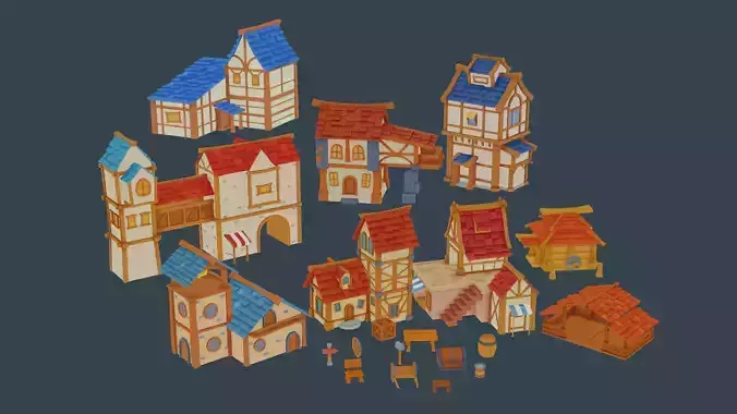 Stylized Medieval town pack