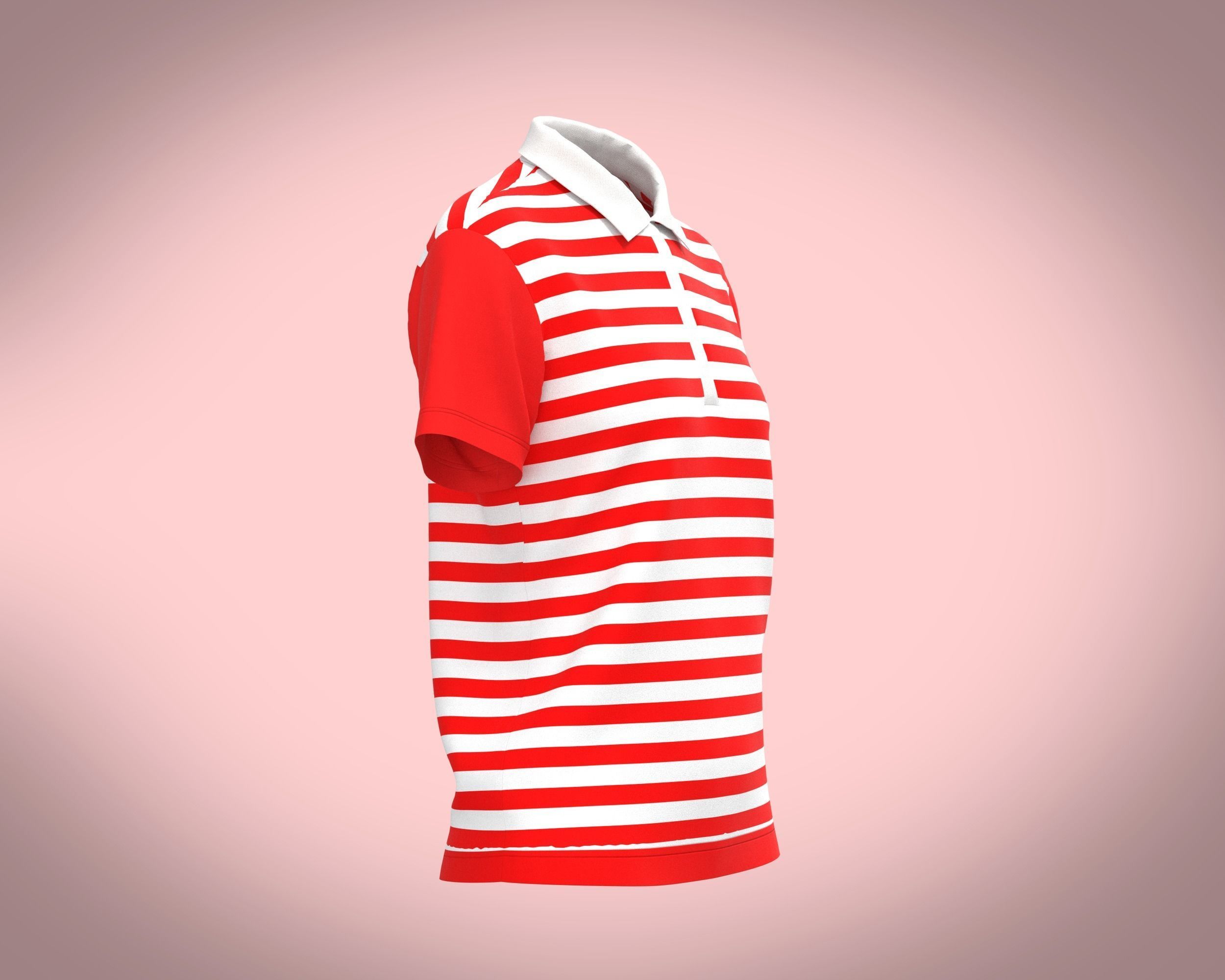 Ladies Red Striped Polo 3D model_2