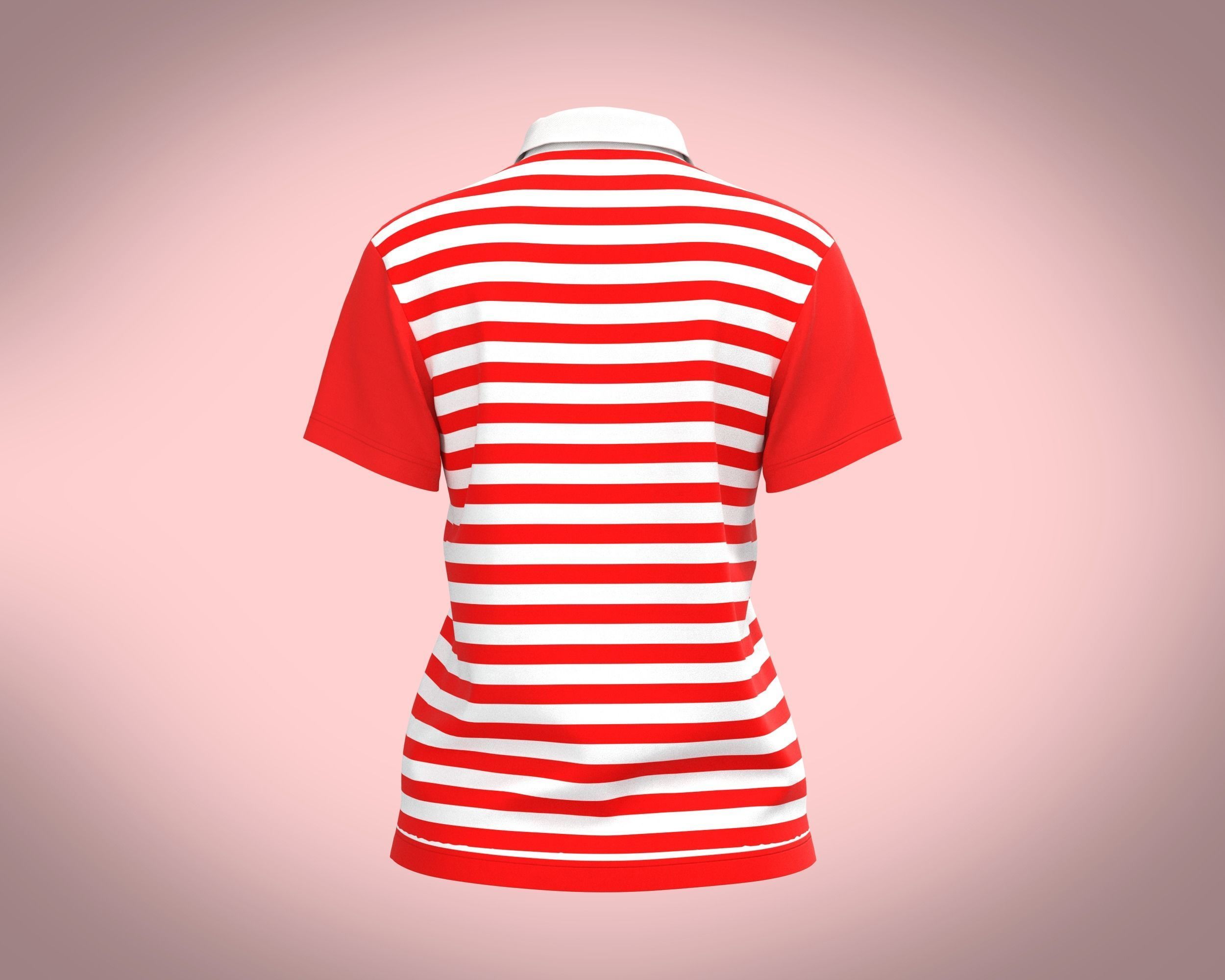 Ladies Red Striped Polo 3D model_4