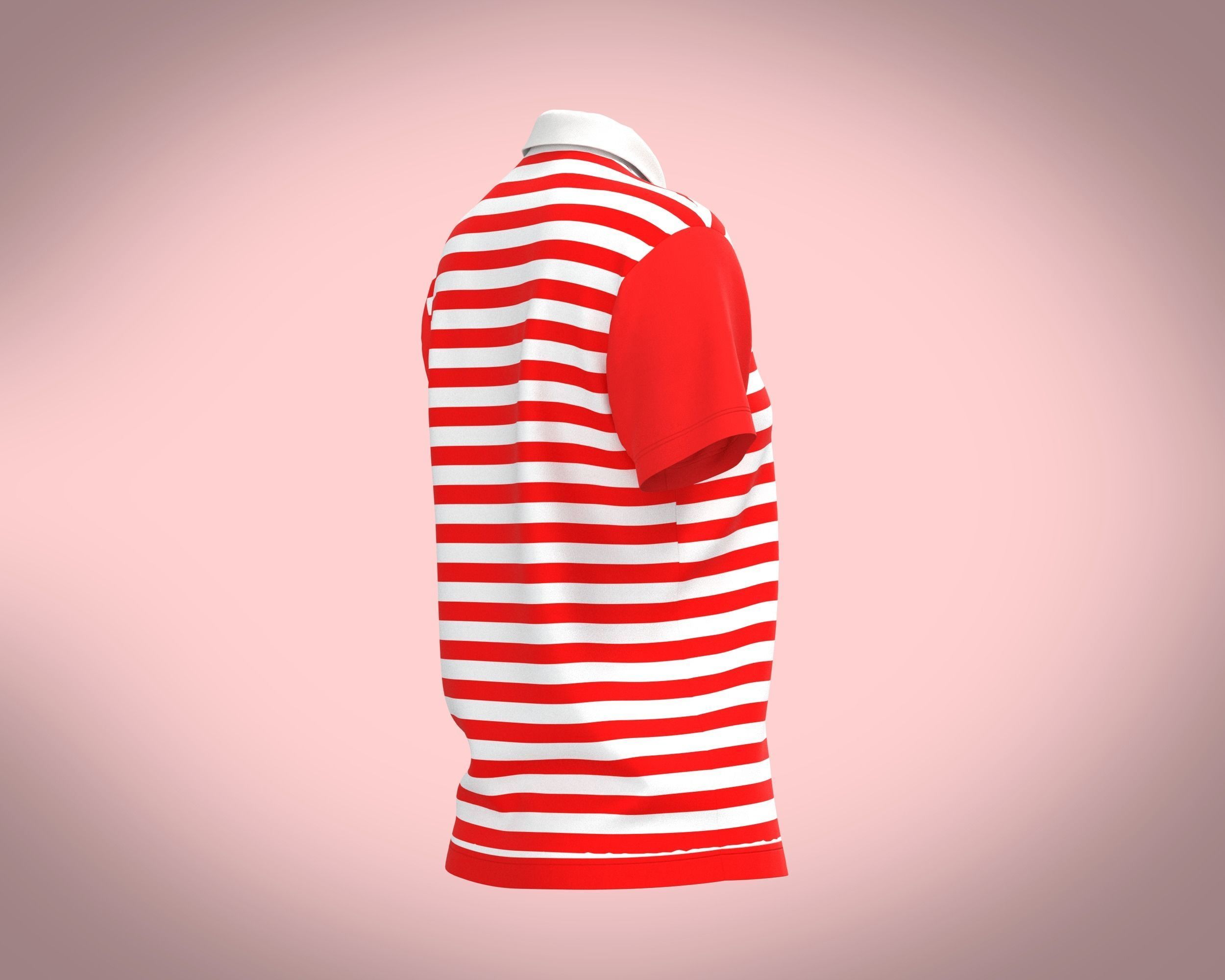 Ladies Red Striped Polo 3D model_3