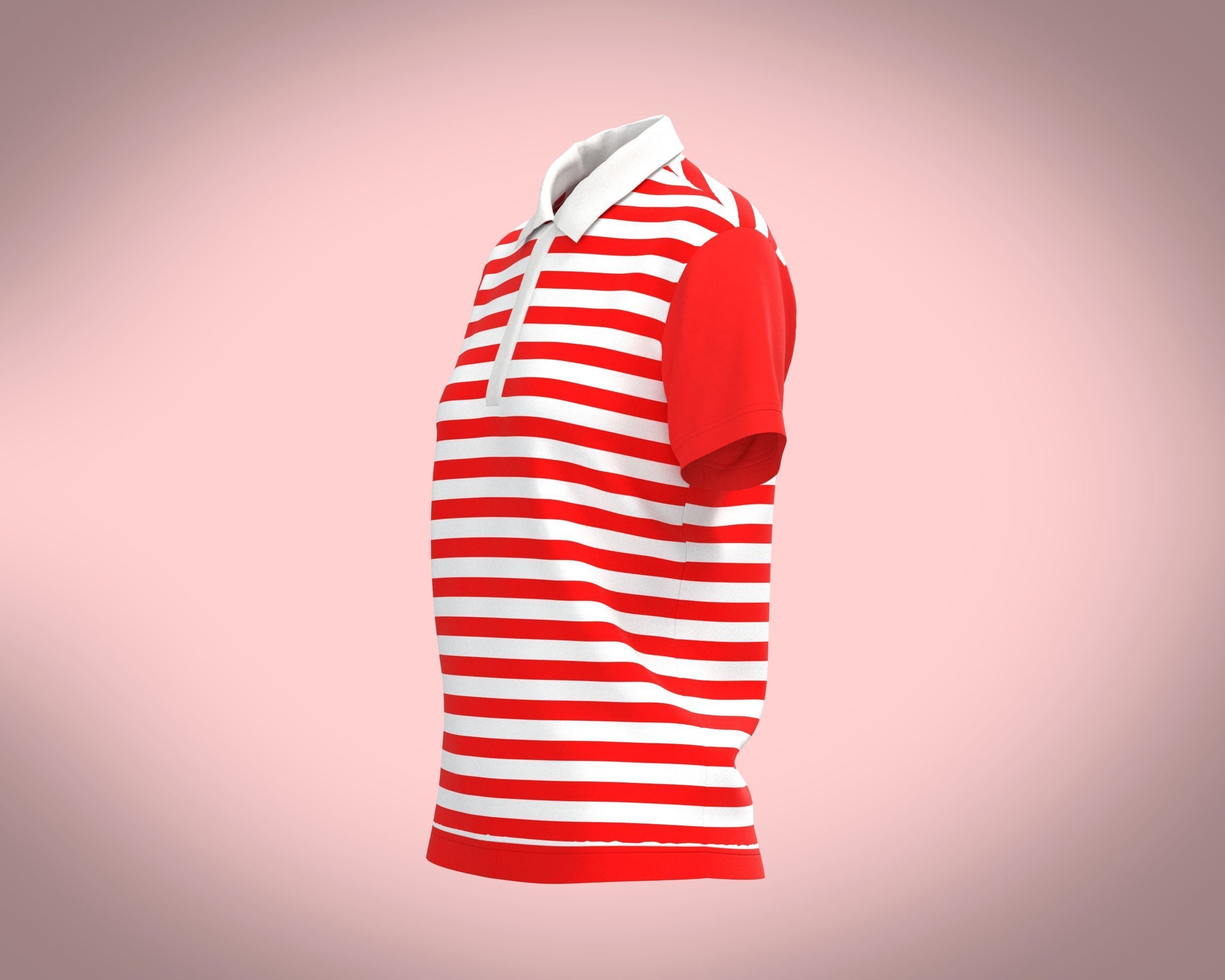 Ladies Red Striped Polo 3D model_6