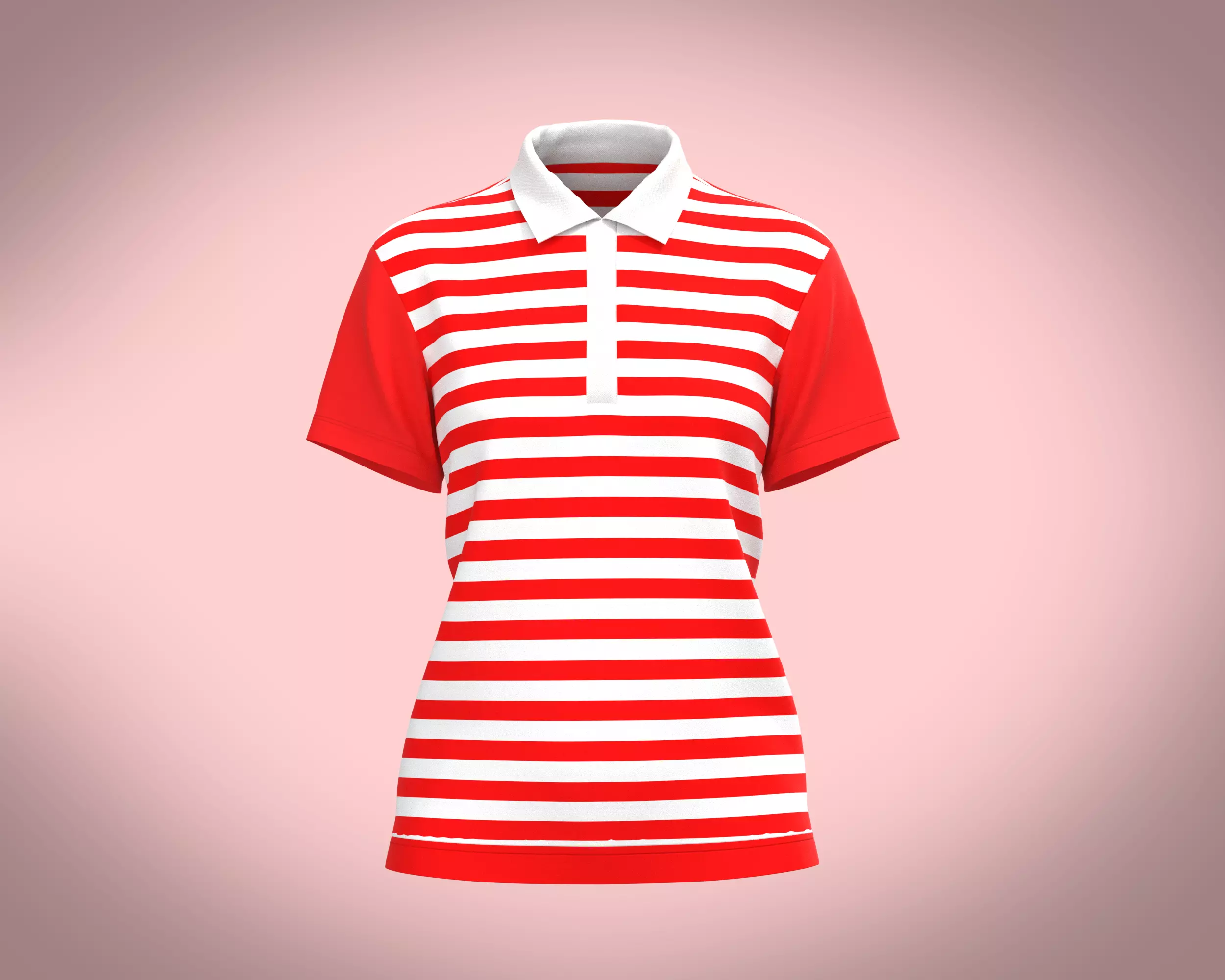 Ladies Red Striped Polo 3D model_0