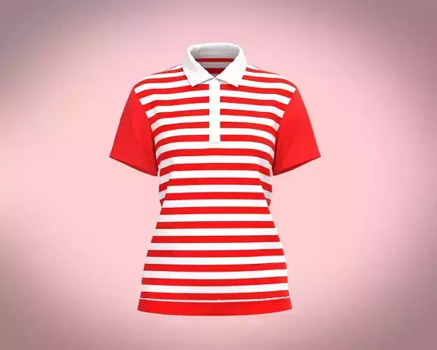 Ladies Red Striped Polo
