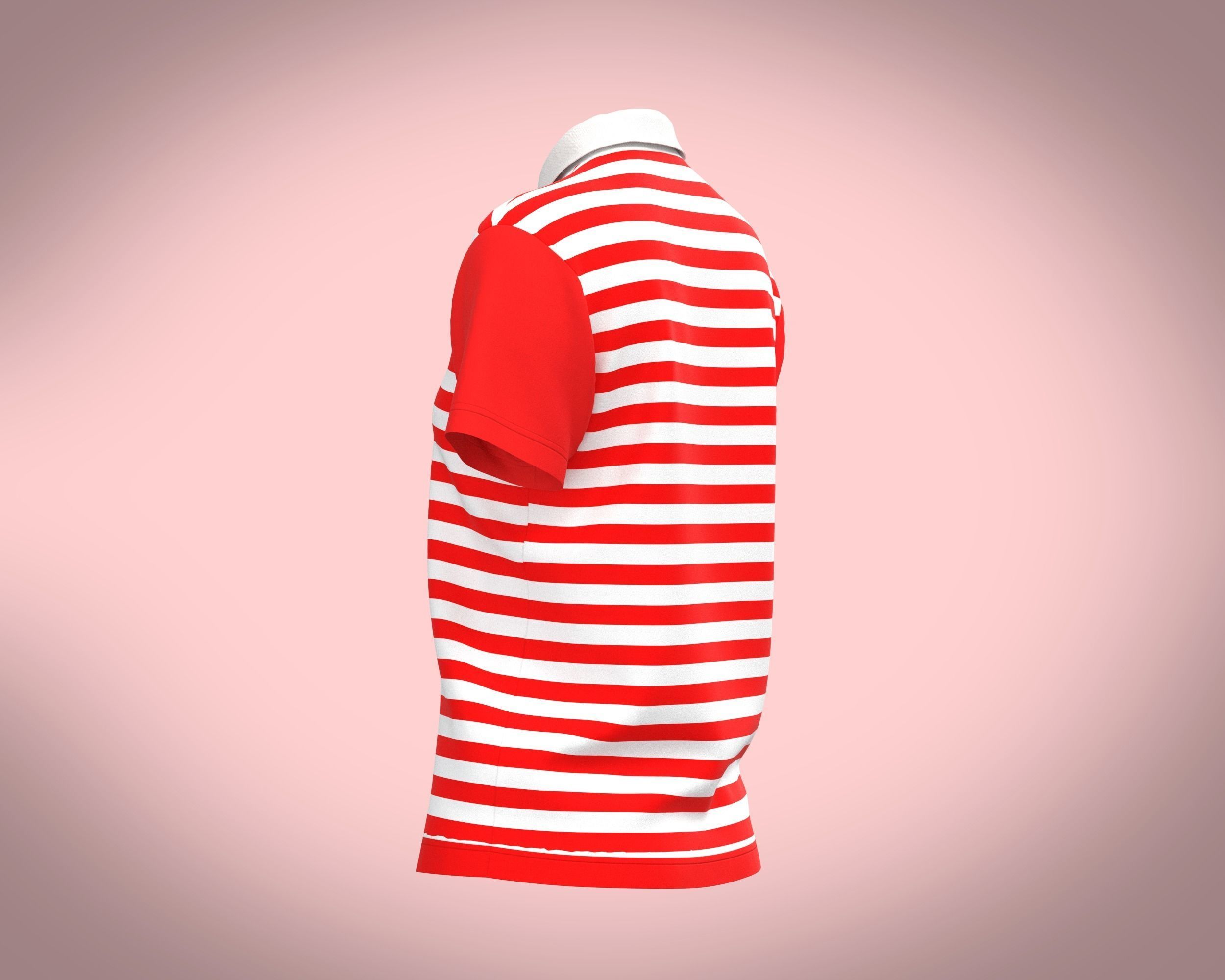 Ladies Red Striped Polo 3D model_5