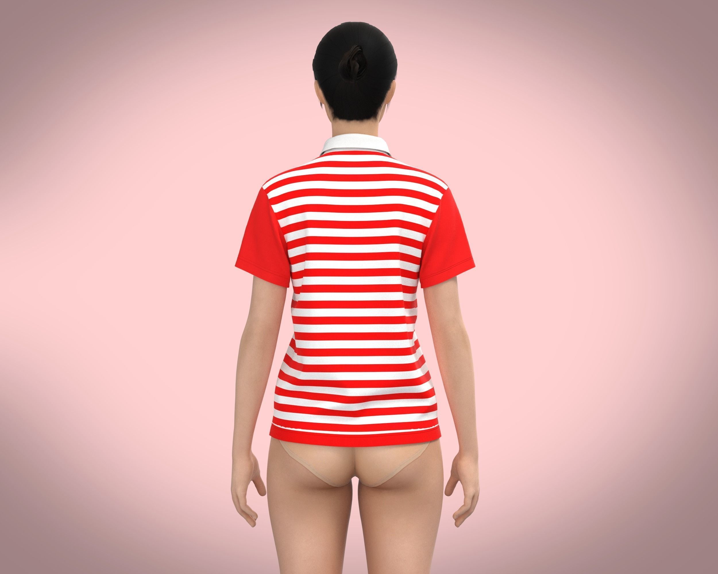 Ladies Red Striped Polo 3D model_7