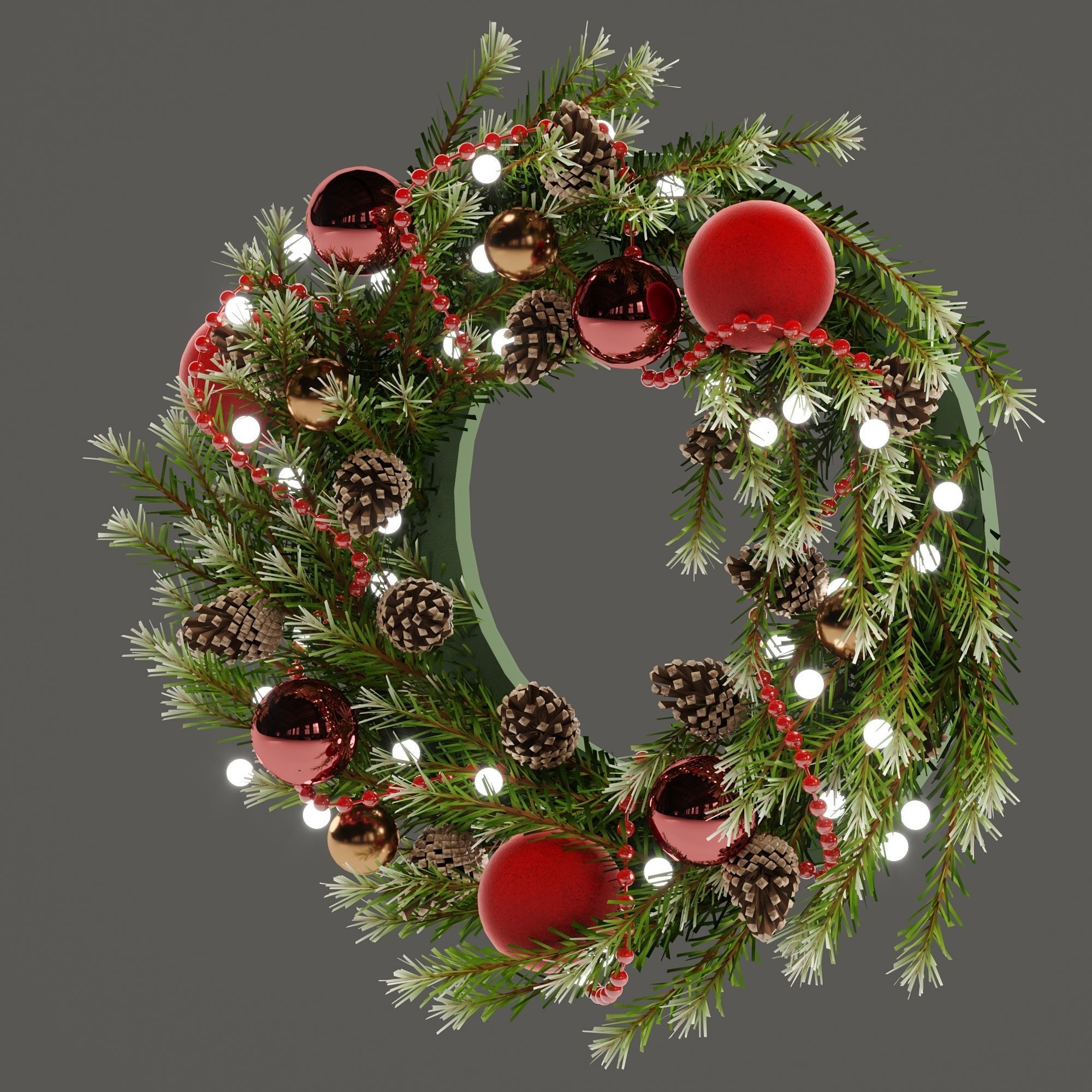Christmas wreath with toys and pine cones 3D model_3