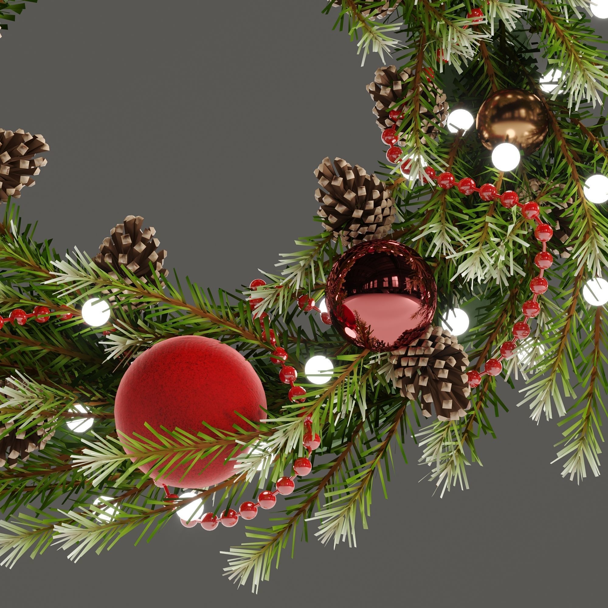 Christmas wreath with toys and pine cones 3D model_4