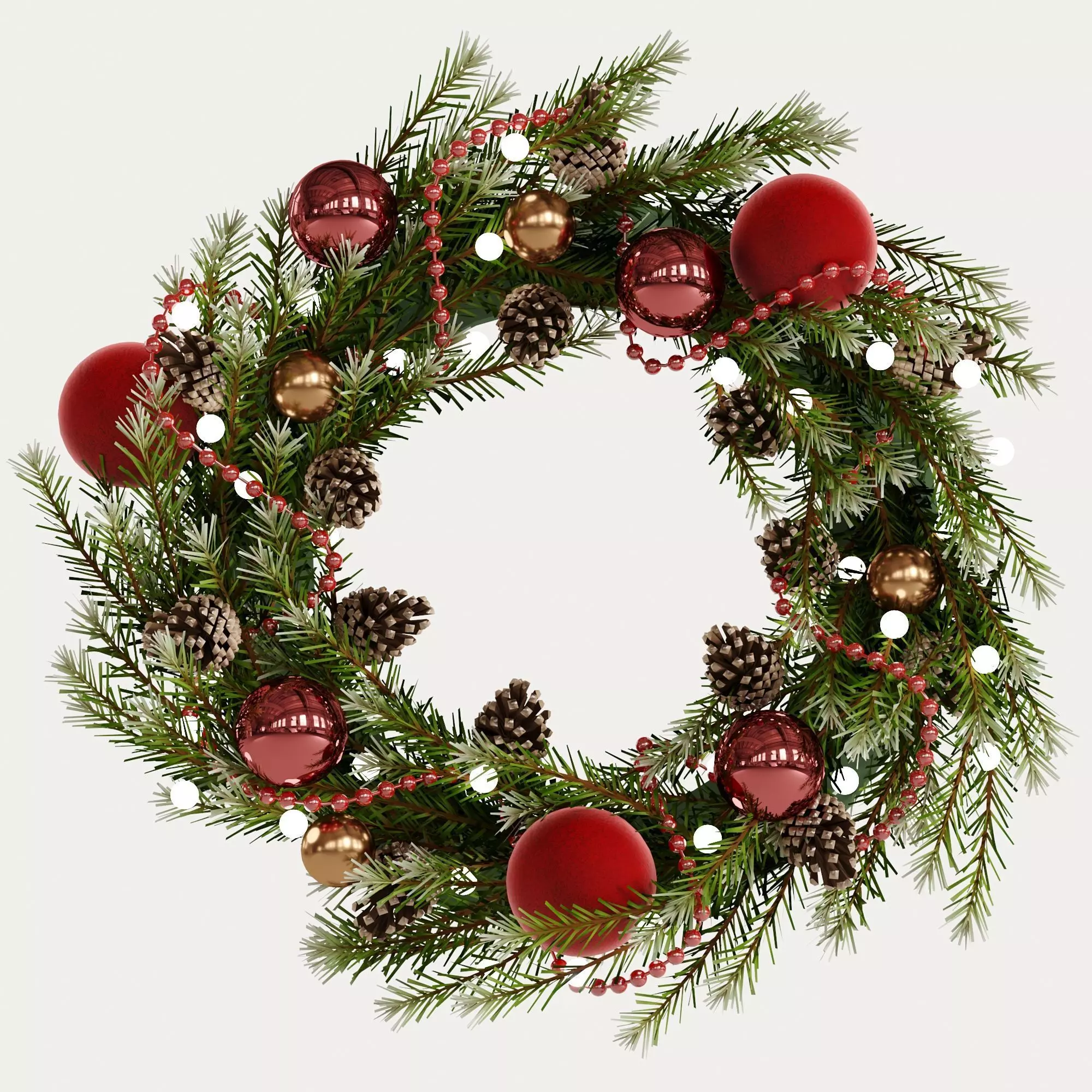 Christmas wreath with toys and pine cones 3D model_0